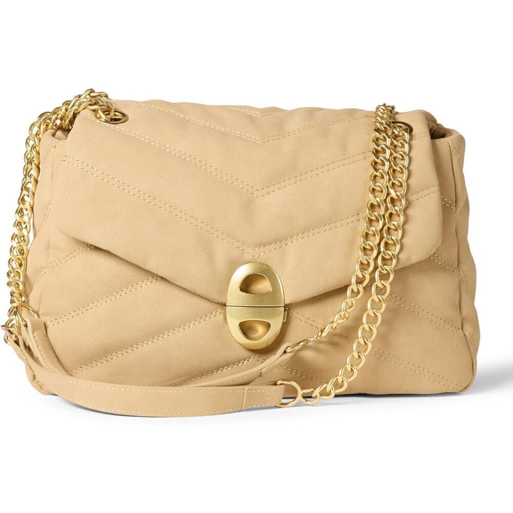 Women's Faux Suede Quilted Flap Bag Shoulder Crossbody Pouch Large
